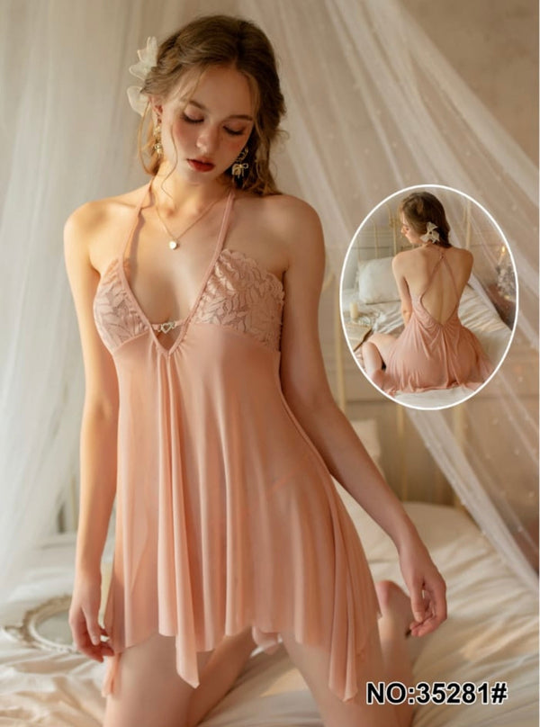 Babydoll Nightdress – Lace Halter & Flowing Skirt