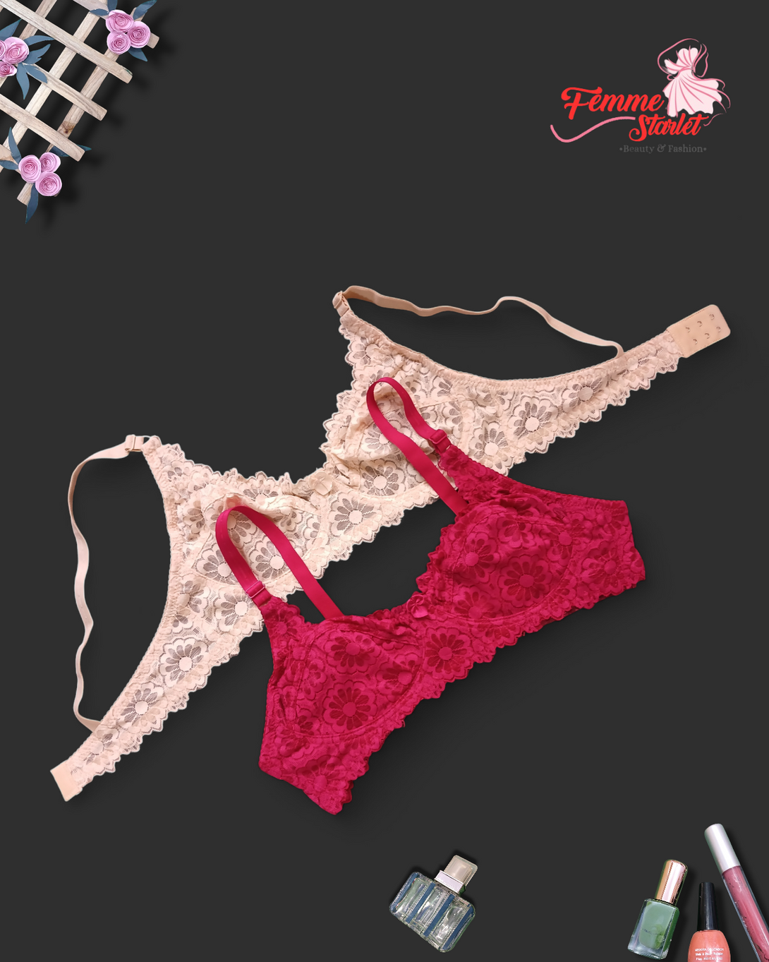 Galaxy Net Bra – Soft Cotton with Elegant Lace Design, Available in Black, Purple, Skin, Maroon
