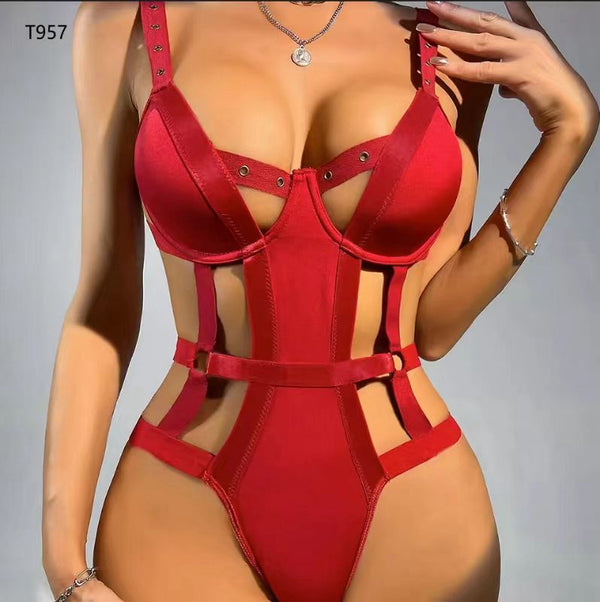 Strappy Cage Bodysuit – Cutout Design & Thong Bottom
